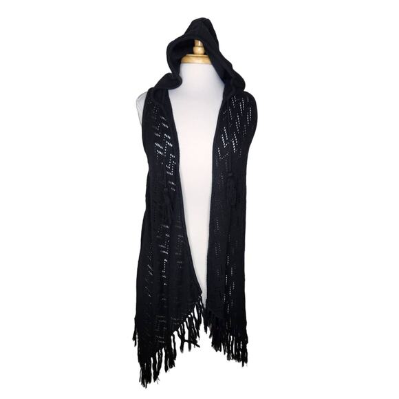 Decree Boho Waterfall Fringe Hooded Cardigan Size XL - Picture 1 of 8